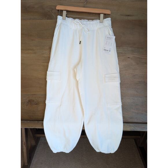 Athleta Terry Cargo Jogger Pants Women XS White Heavyweight Drawstring Waist NWT
